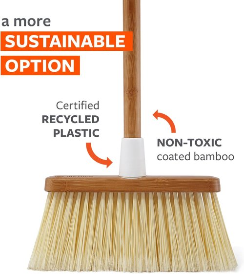 Full Circle Clean Sweep Bamboo Broom - Angled Design for Precision Cleaning - Ideal for Pet Hair & Indoor/Outdoor Use, White