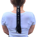 Black Leather Hair Wrap 8" Inch - Ponytail Wrap & Long Hair Protector for Biker Helmet | Motorcycle Accessories for Women with Fringe | Made in USA | Accessory