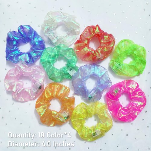 40 PCS Light up Scrunchies, 3 Glow Mode, Hair Accessories for Women, Glow in the Dark Party Supply for Festival Rave Slumber Party