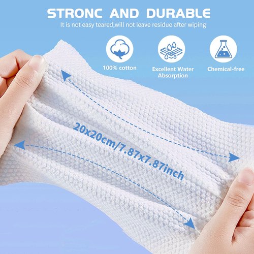 Cotton Facial Dry Wipes 100 Count, Deeply Cleansing Disposable Face Towel Wash Cloth, Multi-Purpose for Skin Care, Make-up Wipes, Face Wipes and Facial Cleansing (6 Pack)