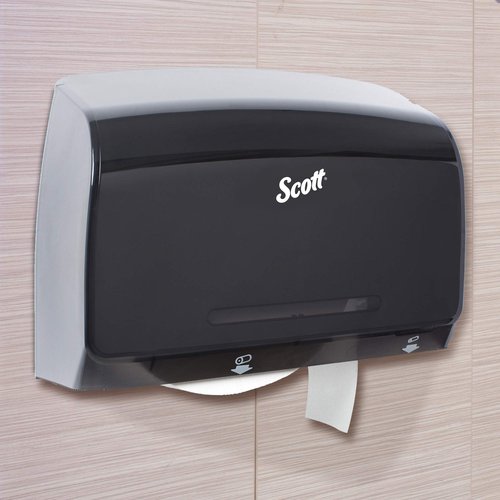 Kimberly-Clark Scott Pro MOD Jumbo Roll (JRT) Coreless Toilet Paper Dispenser (34831), 14.13” x 13.39” x 5.87”, Smoke / Black
