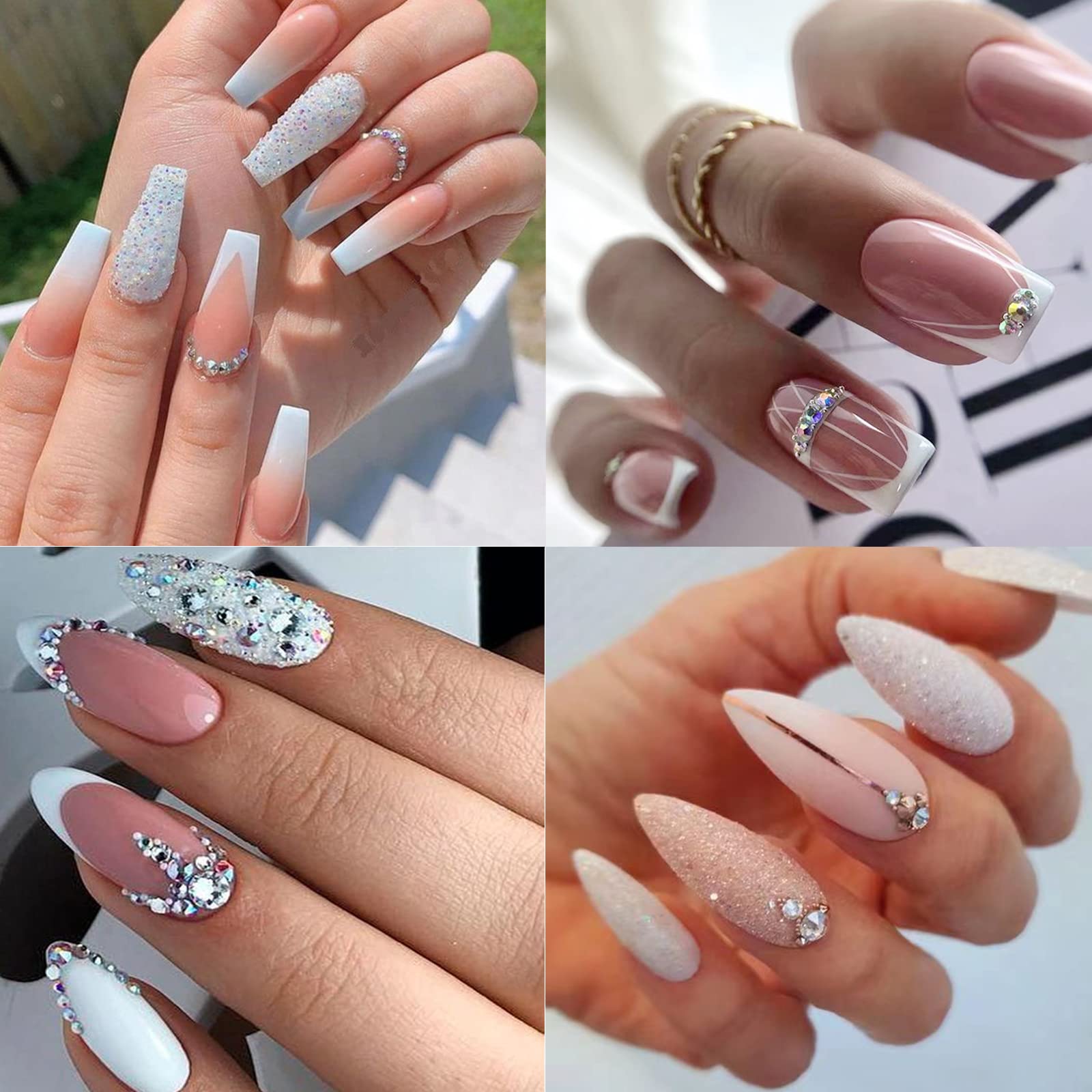 VOTACOS Nail Art Pearls Rhinestones with Glue Gel White Flatback Pearls Luxurious Nail Charms Supplies Accessories Colorful Nails Rhinestones Gems Jewelry for Women Nails Design