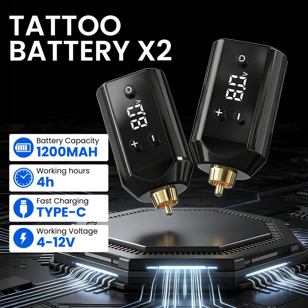Wormhole Wireless Tattoo Gun Kit, Professional Rotary Tattoo Machine with Dual 1200mAh Batteries, Tattoo Inks, Tattoo Pen, Tattoo Practice Skin, Needles & Complete Accessories Tattoo Kit for Beginners