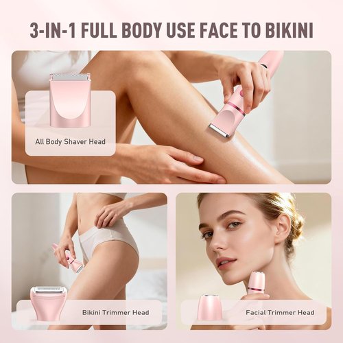 Skiennix Bikini Trimmer for Women - 3-in-1 Waterproof Electric Razor with LED Display | Pink