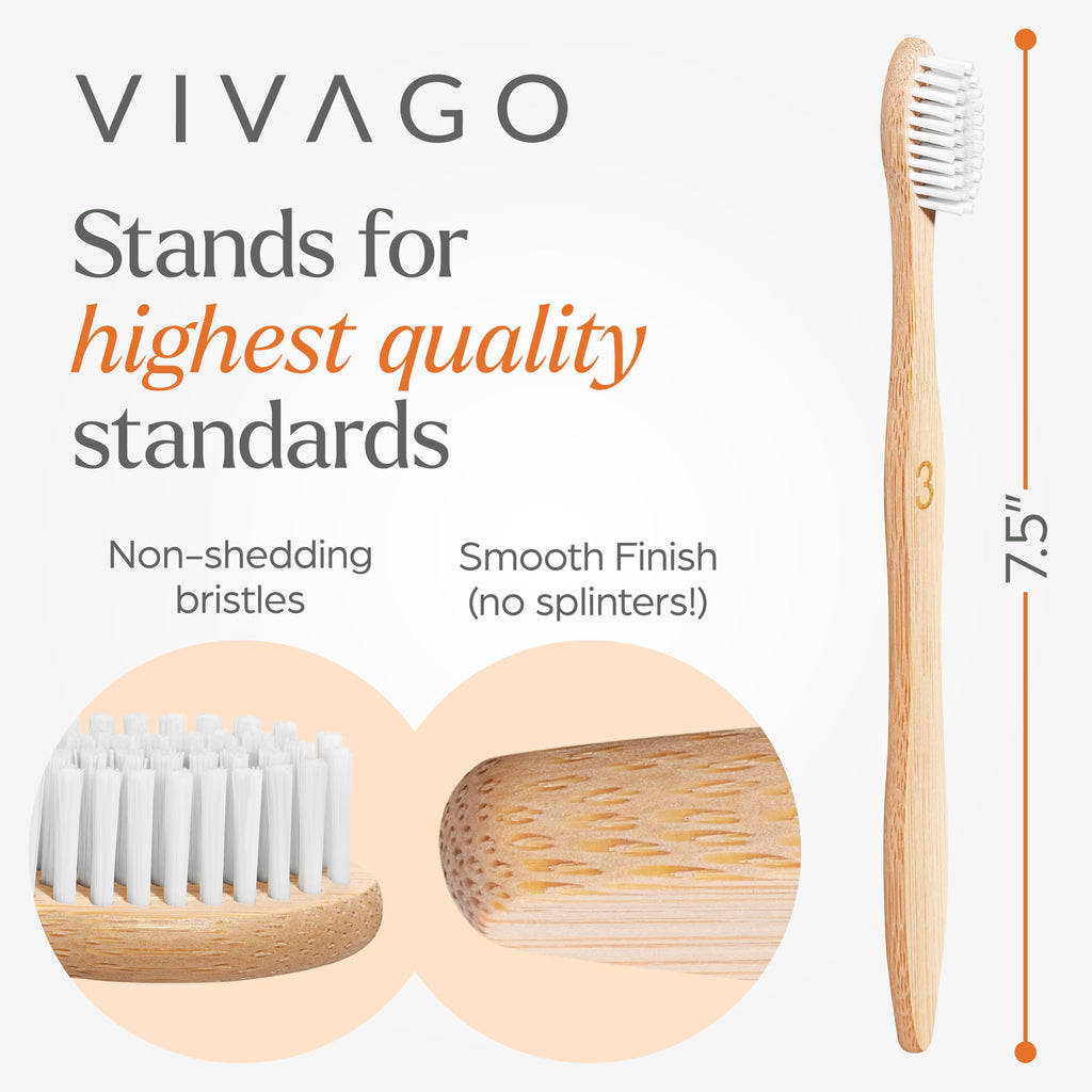 VIVAGO Extra Hard Toothbrushes for Adults - 10 Pack - BPA Free Hard Bristle Toothbrush - Extra Firm Bamboo Toothbrushes