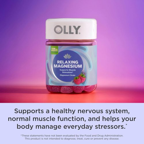OLLY Relaxing Magnesium Gummies - Supports Muscle Relaxation with Raspberry Lavender Flavor | 60 Count