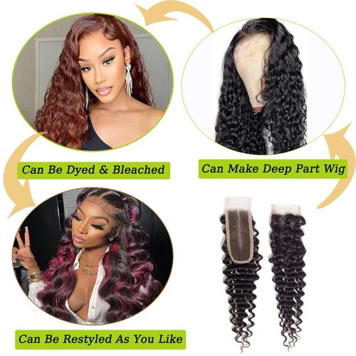 2x6 Deep Wave Lace Closure Human Hair Deep Part Closure Hd Transparent Brazilian 2x6 Lace Closure With Baby Hair Color Black 18 Inch