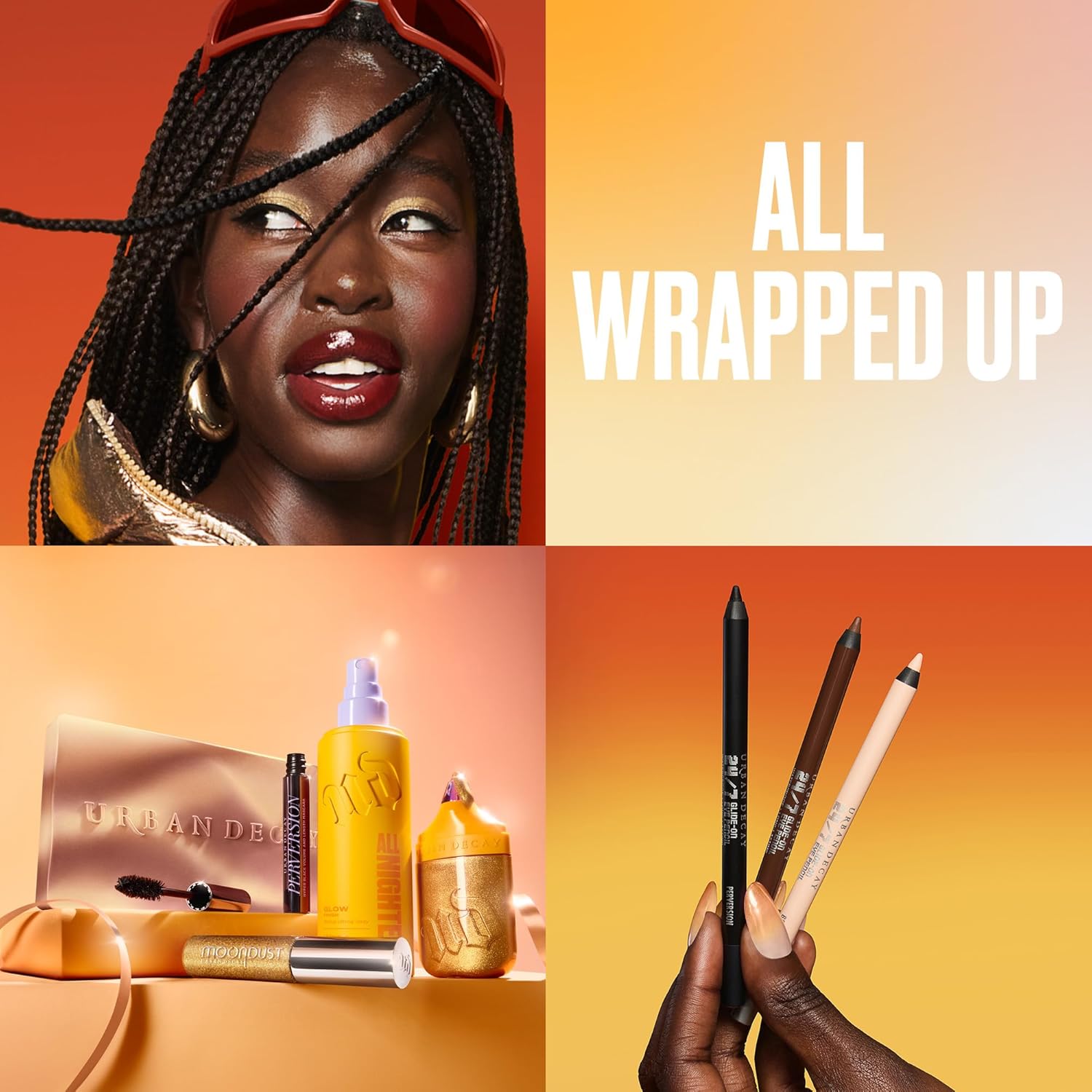 Urban Decay Radiant Holiday Makeup Set - Glow Getter 3Pc Bundle with Dewy Setting Spray, Eyeshadow Palette & Mascara