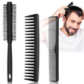 Skiennix 3PCS Hair Comb Set - Fine & Wide Tooth Combs with Roller Brush for Volume & Styling