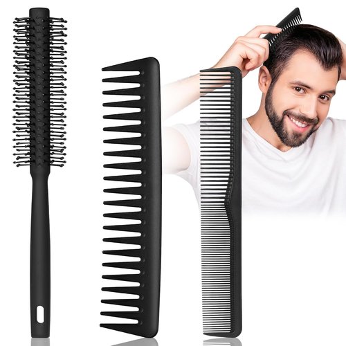 Skiennix 3PCS Hair Comb Set - Fine & Wide Tooth Combs with Roller Brush for Volume & Styling