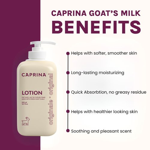 Caprina Goat’s Milk Body Lotion, 500 ml (16.9 oz), ORIGINAL, Hydrating Daily Moisturizer for Normal to Dry Skin