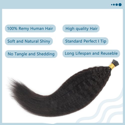 ABH AMAZINGBEAUTY HAIR Pre Bonded Kinky Straight Hair Extensions Real Human Hair I Tip Fusion Hair Extensions for Black Women Brazilian Kinky Straight Hair Natural Black I Tips 50g 50strands 16 Inch