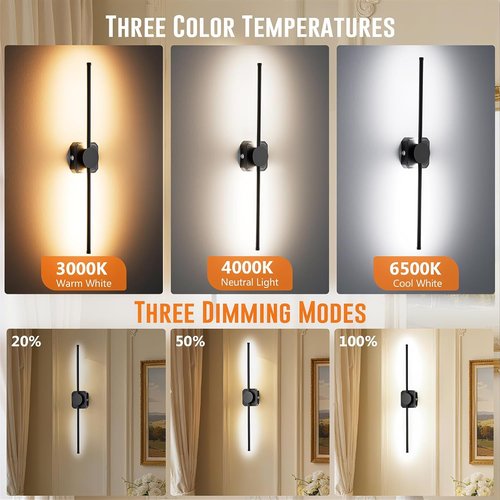 HEERTTOGO Battery Operated Wall Sconces - Set of 2 | 360° Rotatable Dimmable LED Lights with Remote Control