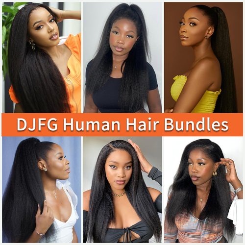 Bundles Human Hair Kinky Straight Yaki Straight Bundles Kinkystraight 16 Inch 1 Bundle 12A 100% Unprocessed Brazilian Virgin Human Hair Bundles for Black Women Natural Black Raw Hair Extension