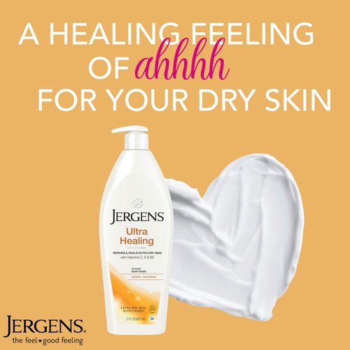 Jergens Ultra Healing Dry Skin Lotion, Hand and Body Moisturizer for Quick Absorption into Extra Dry Skin with Hydralucence Blend, Vitamins C, E and B5, White, 21 oz, Pack of 3