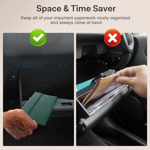 CoBak Leather Car Registration & Insurance Holder - Magnetic Compartment Glove Box Organizer, Dark Green