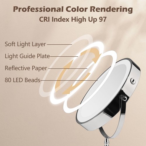 SLIMOON 9" Large Lighted Makeup Mirror, 1X/10X Magnifying Makeup Mirror with 3 Colors Dimmable Lightning, 80 LED Lights, 360°Rotation Double Sided Standing Vanity Mirror
