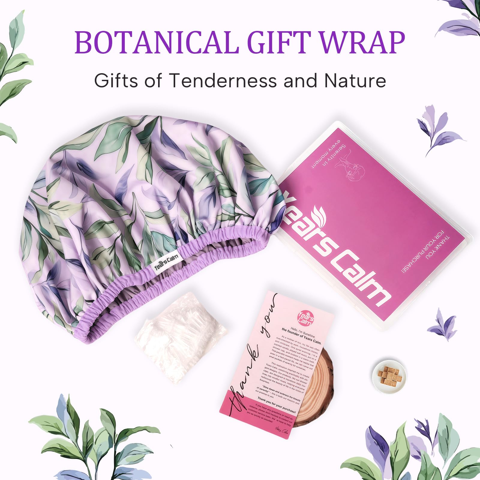 Years calm Shower Caps for Women Reusable Waterproof – Double Layer Elastic Cap with Tropical Botanical Print Shower Cap for Shower, Spa, Travel, Bath & Daily Hair Protection