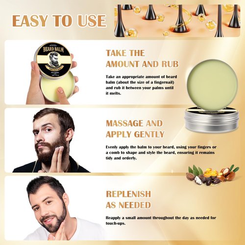Beard Balm for Men, 100% Natural with Shea Butter, Argan Oil, Jojoba Oil, Vitamin E - 3.53OZ Conditioner Softener Moisturizer