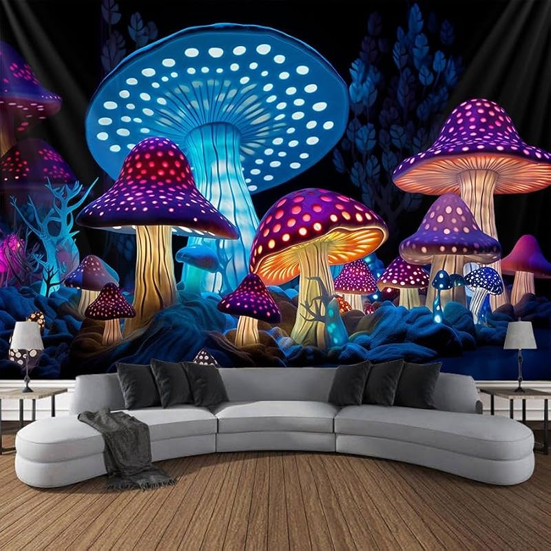 Blacklight Wall Tapestry for Bedroom - Fantasy UV Reactive Moon Art - 91 x 71 Inches Variation C