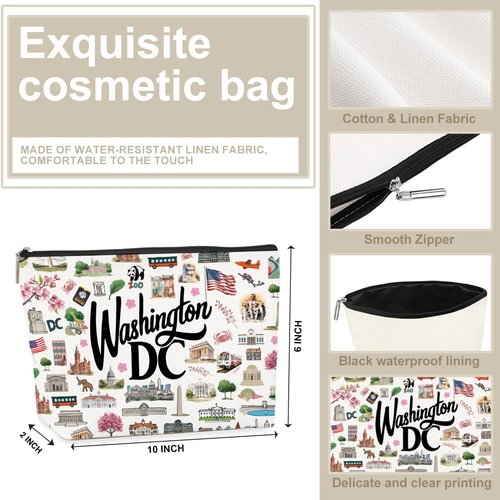 NBIAN Washington DC Themed Makeup Bag washington dc Souvenirs Gift for Women, Best Friend, Sister - Travel Friendly Cosmetic Bag, Birthday Christmas Present
