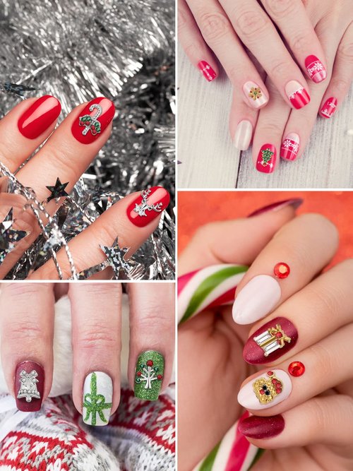 60PCS Christmas Nails Charms, Lorvain 3D Xmas Alloy Charms for Nails Snowflake Christmas Tree Nail Rhinestones Elk Santa Metal Nail Art Diamond Gems for Christmas Nail Art Decoration