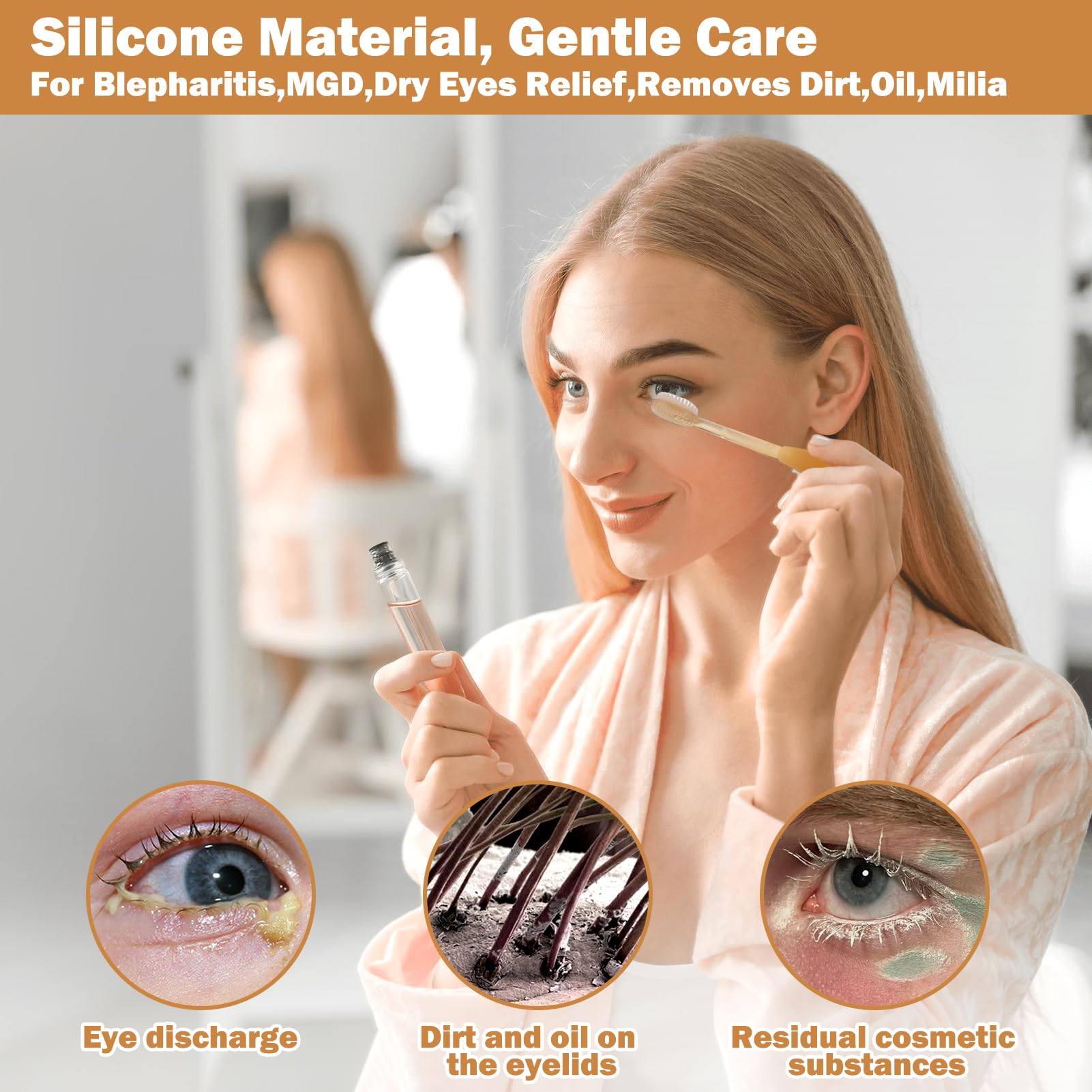 XANGNIER Soft Silicone Eyelid Cleanser Brush for Sensitive Eyelids,5 PCS Gently eyelid margin scrub Cleaning brush for Blepharitis,MGD,Dry Eyes Relief,Removes Dirt,Oil,Reusable Eye Cleaning Tool