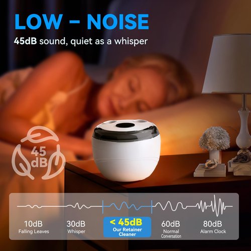 Hosoote Ultrasonic Retainer Cleaner Machine - 45kHz Dental Cleaning Pod for Denture, Mouth Guard, Aligner, Night Guard, Braces, Retainers & Jewelry - Denture Cleaner with 4 Modes & Digital Timer