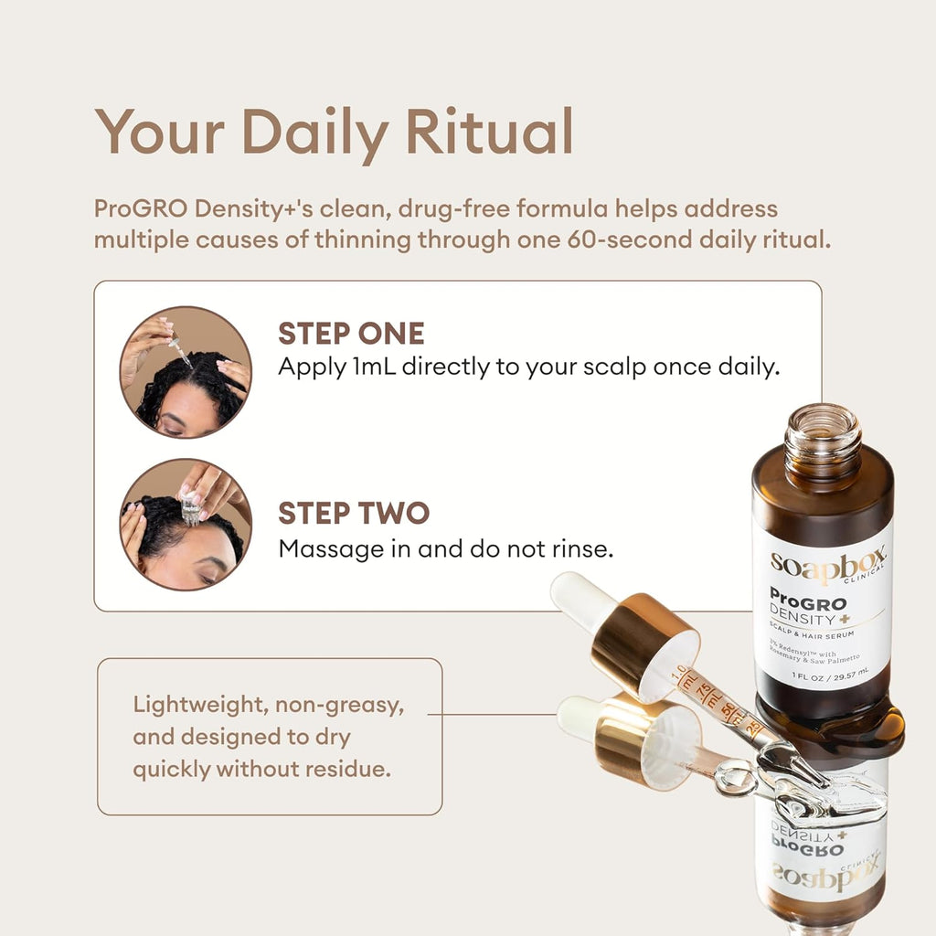 Soapbox ProGRO Density+ Scalp & Hair Growth Serum - Clinically-Tested Formula with Redensyl & Caffeine | 1 oz Supply