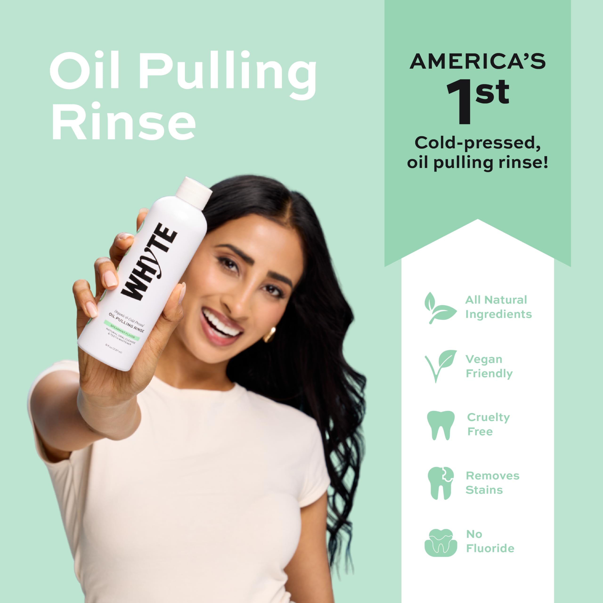 Whyte Coconut Oil Pulling Mouthwash for Teeth Whitening & Gum Health (Spearmint)