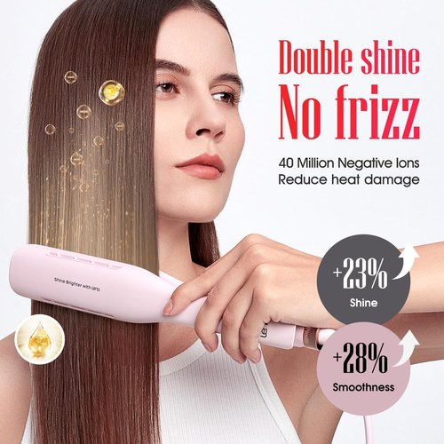 Professional Hair Straightener LENA H2S Wide Flat Iron with Wider Titanium Plates, 12 Adjustable Temps, LED Display, Fast Heating, Dual Voltage & 30 Minutes Auto Power-Off