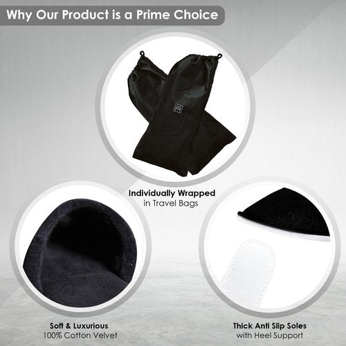 Modlux Spa Slippers – 6 Pairs of Cotton Velvet Closed Toe Slippers – Thick, Soft, Non-Slip, Disposable Slippers – Home, Hotel, or Commercial Use (6 Pack Large, Black)