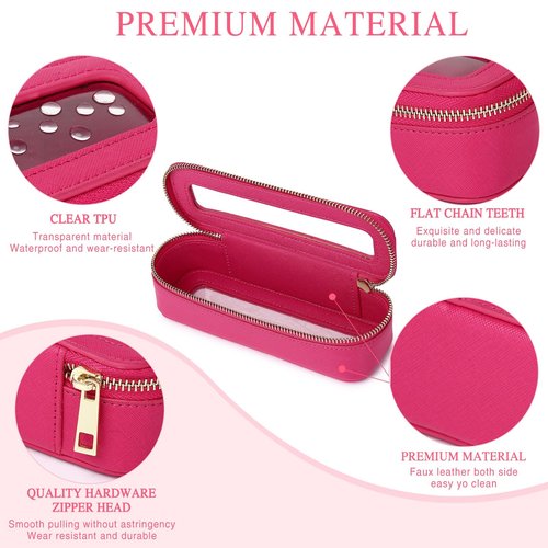 Pinkmik Makeup Brush Case Clear Travel Cosmetic & Toiletry Bag Slim Makeup Bag with Zipper Small Purse Organizer Car Essential Bag for Women (X/Fuxia, SLIM-3)