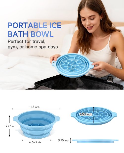 Foldable Silicone Face Ice Bath Bowl with Built-in Ice Tray, Cold Plunge Therapy for Skin Tightening, Puffiness Reduction & Acne Relief, Portable Spa Tool for Home & Travel (Blue)