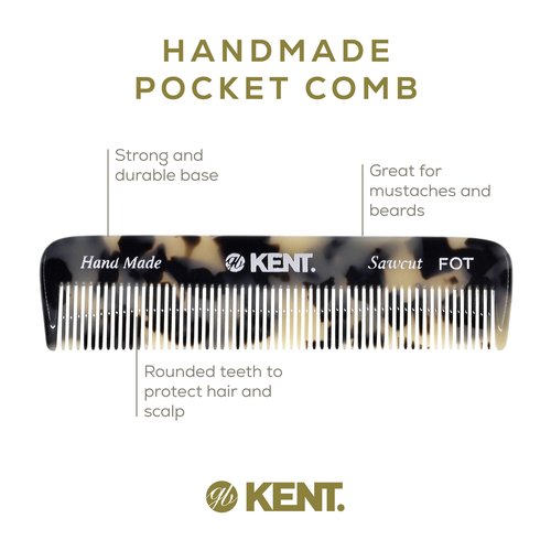 Kent Set Men's Hair Pocket Combs, T White 81T X-Small, FOT All Fine Tooth, R7t Double Toothed Fine and Coarse. Best Hair, Beard and Mustache Grooming Kit for Travel and Home Care, Handmade in England