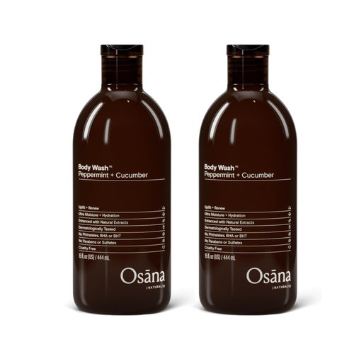 Osana Body Wash to Hydrate, Refresh and Reinvigorate Skin, Enhanced Fruit Extract & Natural Ingredients, Peppermint & Cucumber Scented, 15oz Dual Pack