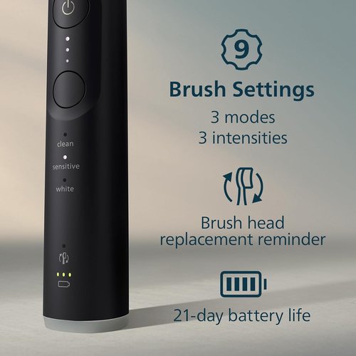 Philips Sonicare 6700 Series Electric Toothbrush - Advanced Sonic Technology, Pressure Sensor, 9 Settings | Black, HX7411/06