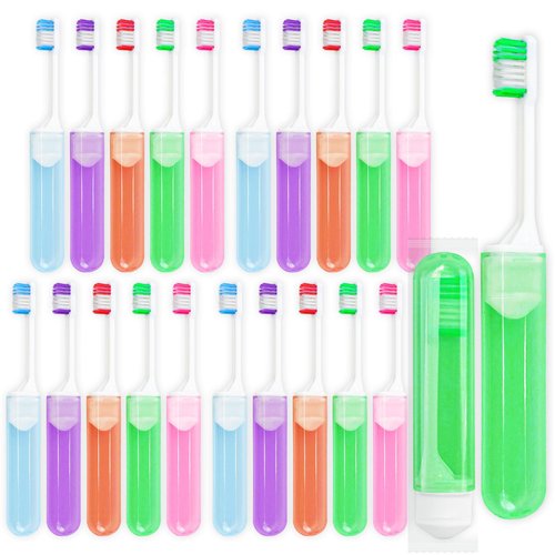 Travel Size Toothbrush Bulk Disposable Toothbrushes Individually Wrapped ,Mini Toothbrush With Toothbrush Cover Folding Toothbrushes Camping Toothbrush for Camping,Hiking,Traveling,School (30)