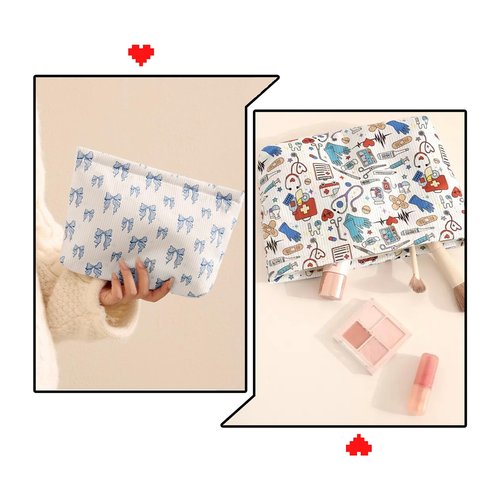Duleylv Makeup Bag for Purse Corduroy Cosmetic Bags Large Makeup Organizer Zipper Pouch Bags for Women Portable Toiletry Bag Heart-Shaped Pattern