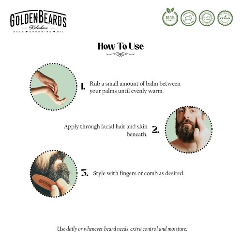 Golden Beards Organic Beard Balm Arctic – Shea, Cocoa & Beeswax Blend with Peppermint, Tea Tree & Orange Scent – 60ml Vegan Handmade Styling Balm for Beard Hydration & Freshness, Handmade in Denmark.