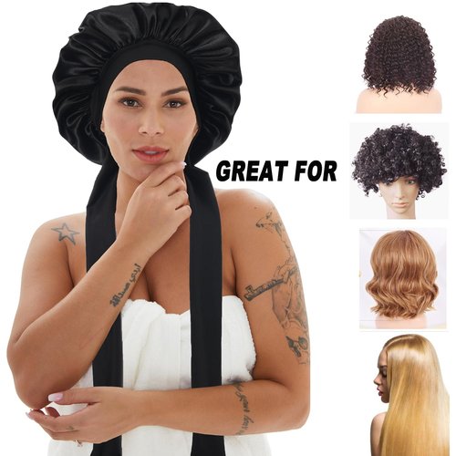 3 Pcs Silk Bonnet for Sleeping, Hair Bonnets with Tie Band Satin Bonnet for Women Night Sleep Caps Natural Curly Hair (Set_A)