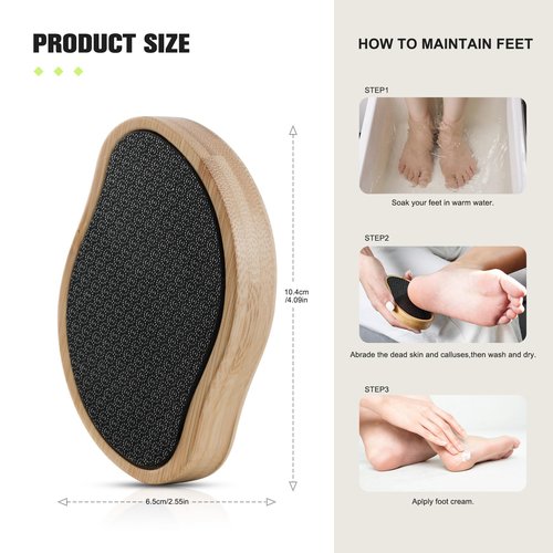 FERYES Glass Foot File Callus Remover with Bamboo Handle - Nano Glass Foot Scrubber for Dead Skin Pedicure File - Your Path to Silky, Smooth Feet