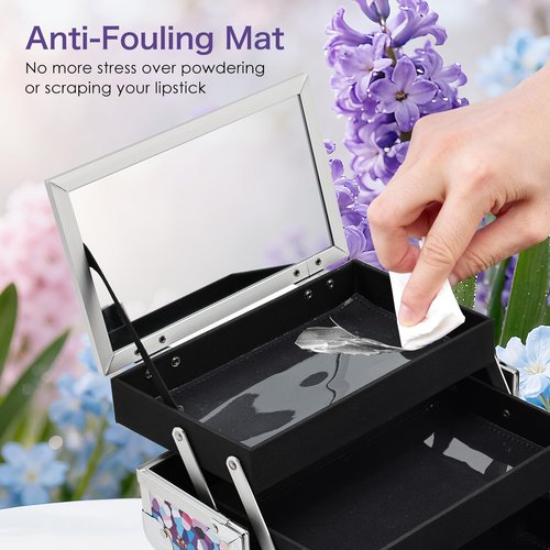 FRENESSA Makeup Train Case Makeup Box Organizer Portable Cosmetic Travel Case Makeup Case with Mirror Locking Make Up Cases Organizers and Storage for Nail Supplies Hard Cosmetic Box Purple