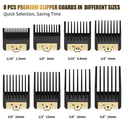 8 Premium Clipper Guards for BaBylissPRO Barberology FX870，FX890，FX825 and FX673 Clippers, Fit for Babyliss Clipper Guards with Metal Clip - Cutting Lengths 1/16-3/4 inch Attachment Combs Set