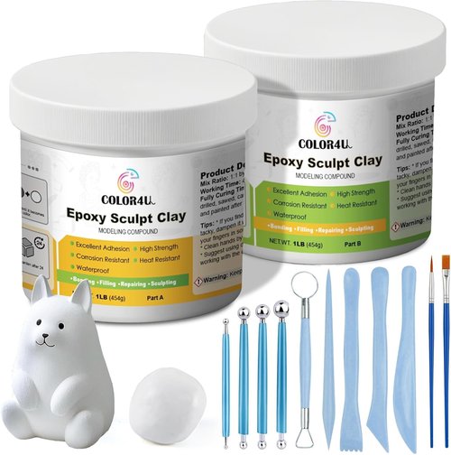 Epoxy Sculpt Clay - 2 Pound White Epoxy Putty | Strong Adhesive & Self-Hardening Modeling Compound for Sculpting, Repairing, Filling & Bonding