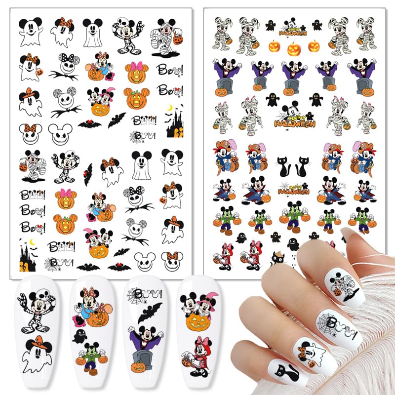 Halloween Nail Art Stickers Decals 8 Sheets Gothic Ghost Spider Web - Style 01