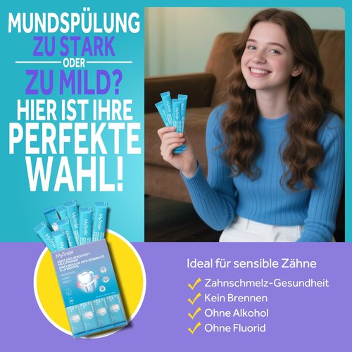 MySmile Mouthwash for Sensitive Teeth, Nano Hydroxyapatite Mouth Wash Travel Size, Fluoride Free Alcohol-Free Remineralizing for Enamel Strength Oral Rinse, Fresh Mint Flavor, 30 Packets