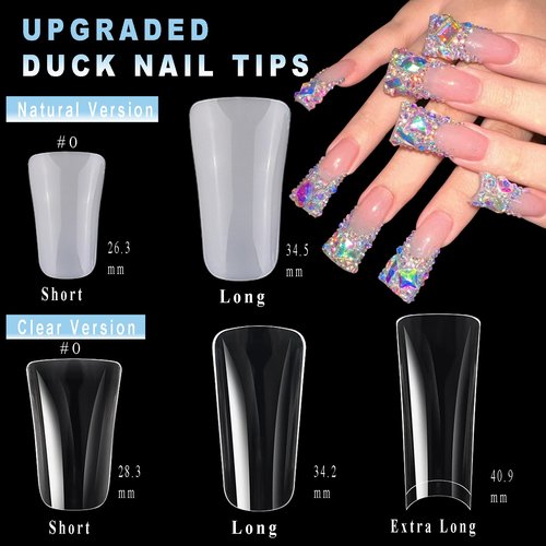 ASONRL 504Pcs Clear Duck Nail Tips Half Cover XXL Long Duck Nails Tips Press On - 12 Sizes Acrylic Gel DIY Nail Extensions for Salon-Worthy Duck Shaped Manicures & Nail Art with Box