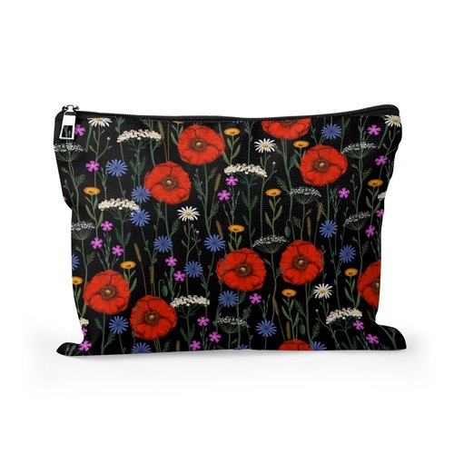 Cafl Boho Wildflower Makeup Bag Floral Botanical Cosmetic Bag for Women Large Capacity Make Up Bag Portable Travel Toiletry Pouch Organizer 10 * 8inch