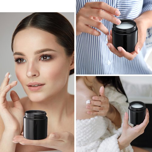 Norme 48 Pcs 4 oz Glass Jars with Lids Leakproof Round Airtight Empty Cosmetic Jars with Inner Liners Lid for Storing Lotions Powder Ointments Candle Making Tins (Black)